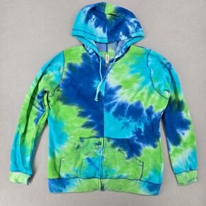 Enza Unisex NWOT Full Zip Hoodie Blue Green Tie Dye Fleece Sweatshirt Streetwear
